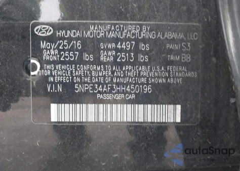 2017 Hyundai Sonata Sport z USA, uszkodzony, nr VIN 5NPE34AF3HH450196